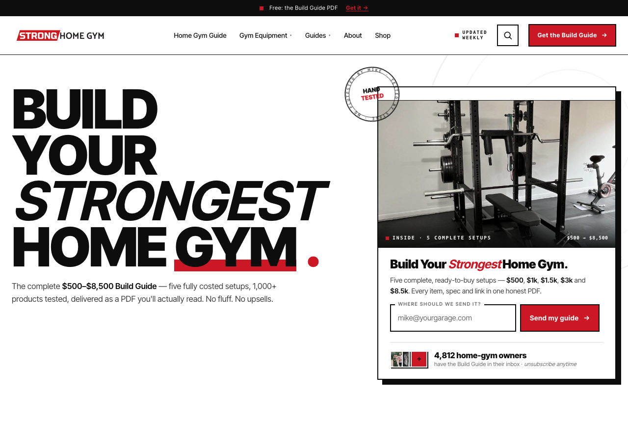 Strong Home Gym website homepage